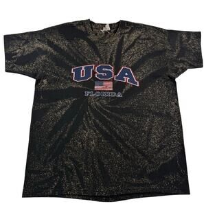 Vintage Florida USA Tie Dye Black Brown America 4th of July Shirt Fits like XL